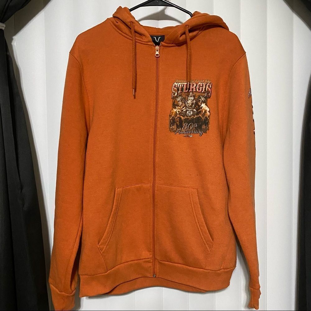 Verdeย Sturgies 80th Anniversary Motorcycle Rally pumpkin coloredโzippered hoodie